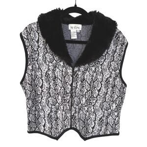 Vintage 90s Knit Sweater Vest Faux Fur Black Mobwife Ski Lodge Snowbunny Large